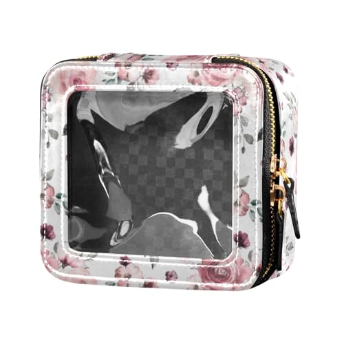 linqin Kosmetiktasche aus Leder, Motiv: Frühlingsblumen, Blätter, transparent, Mini-Make-up-Behälter für Damen, Frühlingsblumen, Blätter, 1 size von linqin