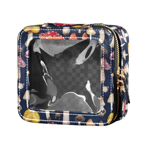 linqin Kosmetiktasche aus Leder, Motiv: bunte Pilze, durchsichtig, Kulturbeutel, Reise-Kosmetiktasche für Damen, Farbenfroher Pilz, 1 size von linqin