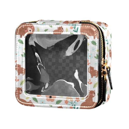 linqin Kosmetiktasche aus Leder, Motiv: niedliche Bären, Blumen, transparent, klein, für Geldbörse, Kulturbeutel, Kosmetiktasche zum Fliegen, Süße Bärenfamilie Blumen, 1 size von linqin