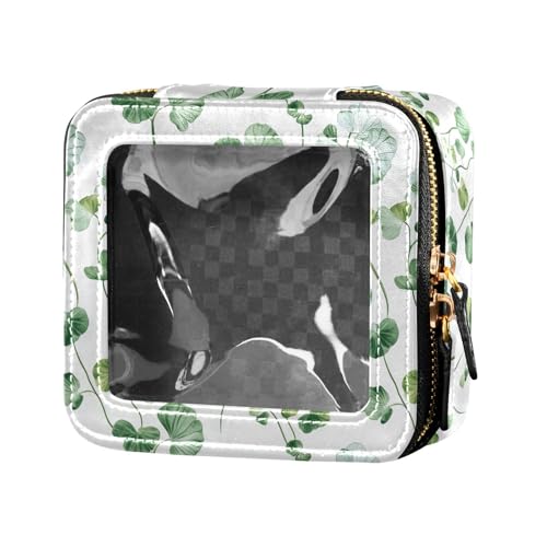 linqin Kosmetiktasche aus Leder, Motiv: niedliche grüne Blätter, transparent, klein, Kulturbeutel für Damen, Niedliche grüne Blätter, 1 size von linqin