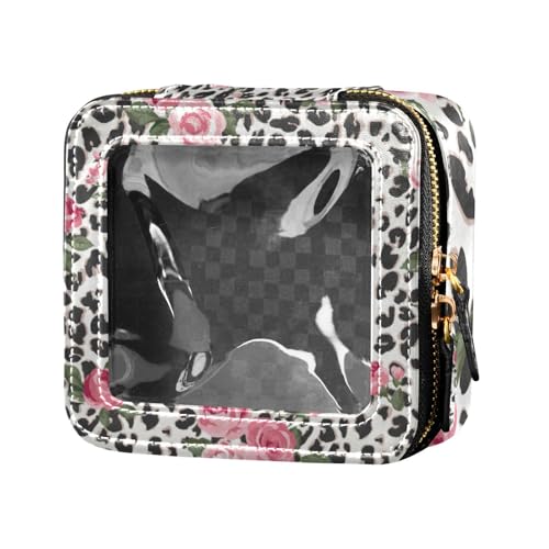 linqin Kosmetiktasche aus Leder, Motiv: niedlicher Rosen-Mix, Leopardenmuster, transparent, Mini-Make-up-Behälter für Damen, Niedlicher Leopardenmuster in Rosenmischung, 1 size linqin Kosmetiktasche aus Leder, Motiv: niedlicher Rosen-Mix, Leopardenmuster, transparent, Mini-Make-up-Behälter für Damen, Niedlicher Leopardenmuster in Rosenmischung, 1 size von linqin
