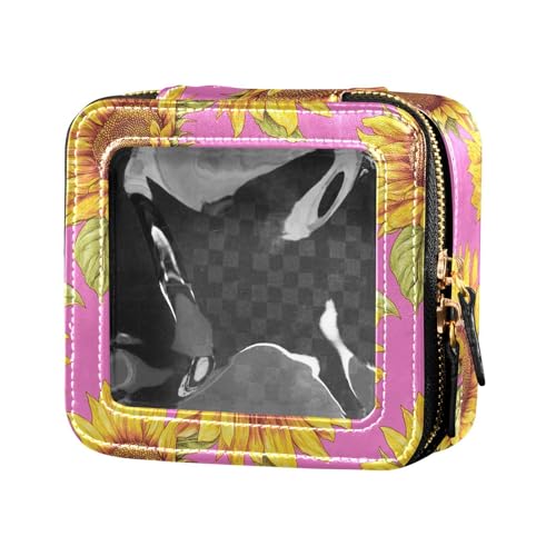 linqin Kosmetiktasche aus Leder, Retro-Stil, gelbe Sonnenblume, pfirsichfarben, Kosmetiktasche, Nagellack-Organizer-Tasche für Damen, Sonnenblumen-pfirsichfarben, 1 size von linqin