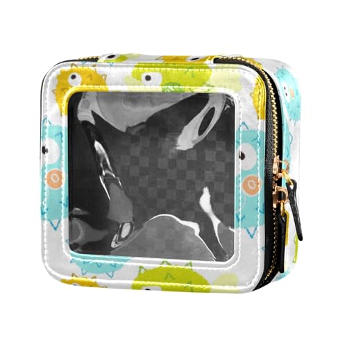 linqin Kosmetiktasche aus Leder für Geldbörse, Kulturbeutel, Kosmetiktasche für Reisen, Blau / Gelb, Niedlicher Kugelfisch, 1 size von linqin