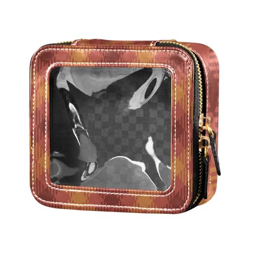 linqin Kosmetiktasche aus Leder mit Schottenkaro-Muster, Herbstfarbe, niedlich, transparent, Reise-Kulturbeutel, Kosmetiktasche für Damen, Schottenkaro-Muster, Herbstfarbe, 1 size von linqin