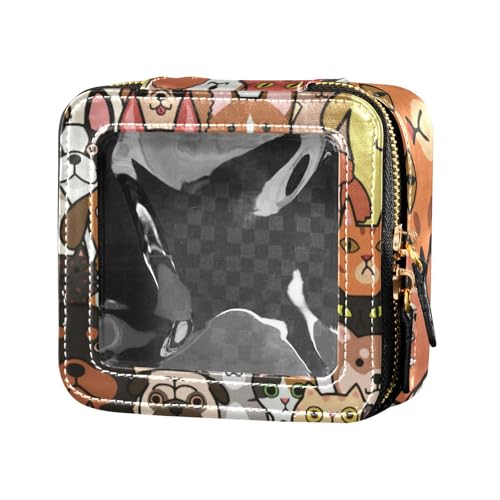 linqin Kosmetiktasche für Damen, Motiv: Hunde und Katzen, transparent, Reise-Make-up-Tasche, Leder-Kulturbeutel, Gesichter für Hunde und Katzen, 1 size von linqin