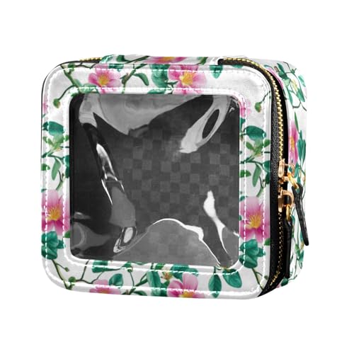 linqin Kosmetiktasche für Damen, Motiv: Pfirsich-Portulaca-Blumen, transparent, Reise-Kulturbeutel, Leder, Pfirsich-Portulaca-Blumen, 1 size von linqin