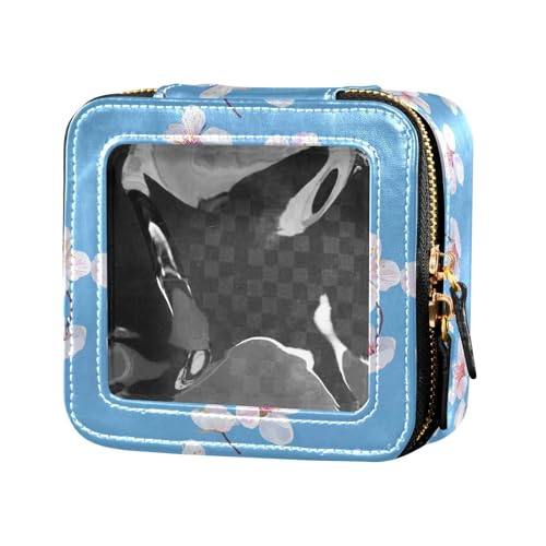 linqin Kosmetiktasche für Damen, Motiv: Pfirsichblütenblüten-Blau, niedlich, Kulturbeutel, Leder, Kosmetiktasche, Kirschblütenblau, 1 size von linqin