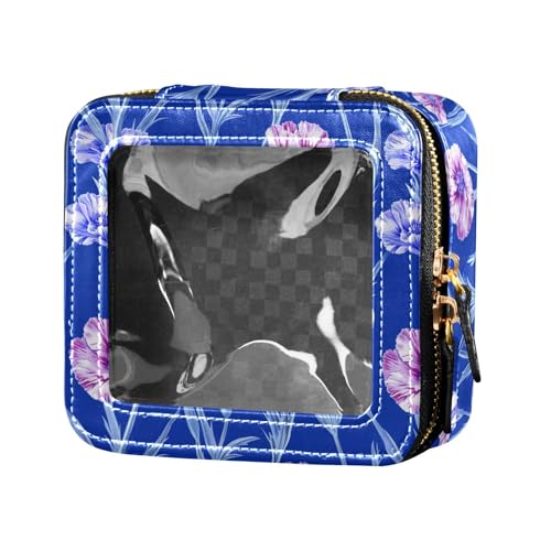 linqin Kosmetiktasche für Damen, Motiv: blaue Pfirsichblumen, transparent, klein, Blaue Pfirsichblumen, 1 size von linqin