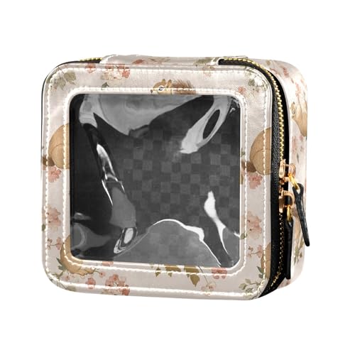 linqin Kosmetiktasche für Damen, Motiv: niedliche Eichhörnchen, Pfirsichblumen, transparent, aus Leder, Niedliche Eichhörnchen, Pfirsichblumen, 1 size von linqin