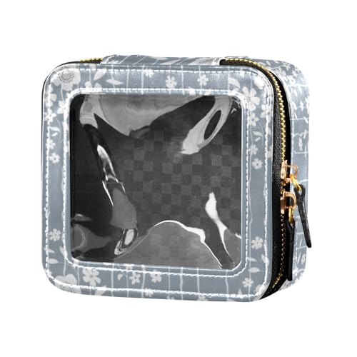 linqin Kosmetiktasche für Damen, Motiv: weiße Blumenlinien, transparent, klein, Kulturbeutel, Leder, Organizer-Taschen für Damen, Weiße Blumenlinien, 1 size von linqin