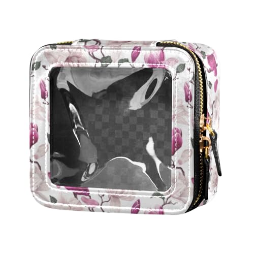 linqin Kosmetiktasche für Damen, Motiv: weiße Pfirsich-Magnolien-Blumen, transparent, Reise-Make-up-Tasche, Kulturbeutel, Kosmetiktasche, Magnolien-Blumen, 1 size von linqin