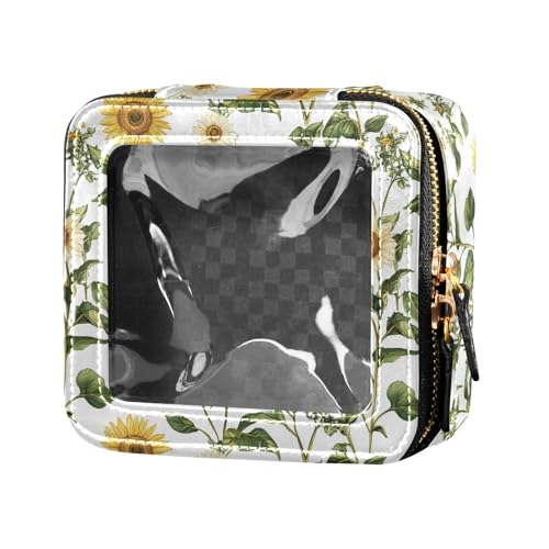linqin Kosmetiktasche für Geldbörse, Leder, Kulturbeutel, Nagellack, Organizer, Hellgelb, Sonnenblumen, transparent, Hellgelbe Sonnenblumen, 1 size von linqin