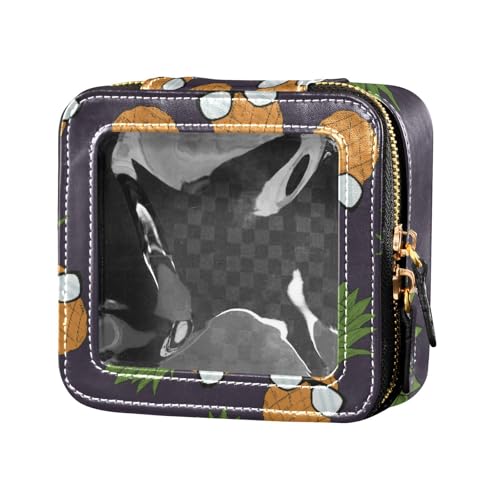linqin Kosmetiktasche mit Ananas-Gläsern, aus Leder, Kulturbeutel, Mini-Make-up-Behälter für Reisen, Ananas-Gläser, 1 size von linqin