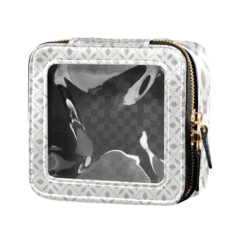 linqin Kosmetiktasche mit Blumenmuster, Grau kariert, transparent, Kulturbeutel, kleine Kosmetiktasche für Geldbörse für Reisen, Graues Blumenmuster, 1 size von linqin