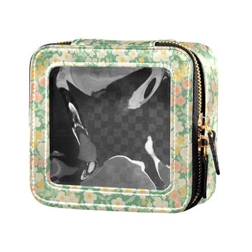 linqin Kosmetiktasche mit Cartoon-Blumen, niedlich, Reise-Make-up-Tasche, transparent, kleine Kosmetiktasche für Geldbörse für Reisen, Cartoon-Blumen, Rasen, 1 size von linqin