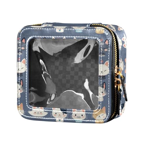 linqin Kosmetiktasche mit Cartoon-Katzengesichtern, durchsichtig, Make-up-Tasche, Kulturbeutel, Organizer für Fliegen, Cartoon-Katzengesichter, 1 size von linqin