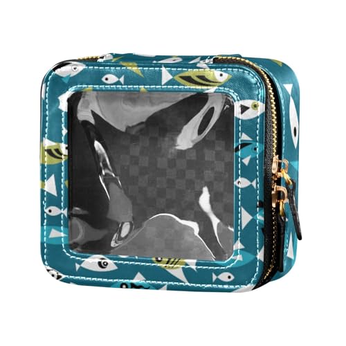 linqin Kosmetiktasche mit Cartoon-Motiv und blauem Fisch, transparent, wasserdicht, Reise-Kulturbeutel, kleine Kosmetiktasche für Damen, Cartoon-Blauer Fisch, 1 size von linqin