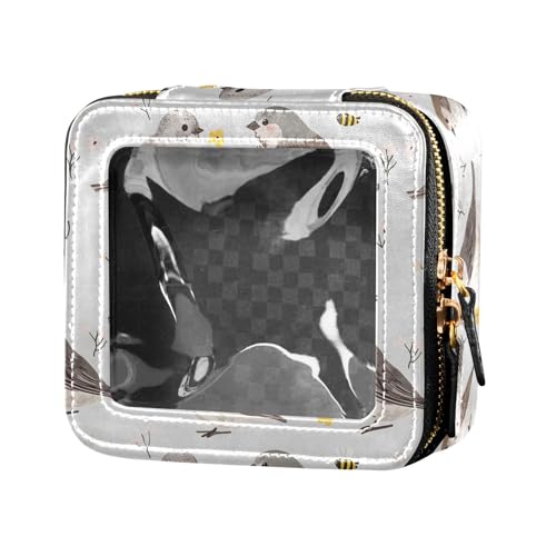 linqin Kosmetiktasche mit Cartoon-Spatzen-Vögeln, transparent, aus Leder, Kulturbeutel, Mini-Make-up-Behälter für Damen, Cartoon-Spatzenvögel, 1 size von linqin