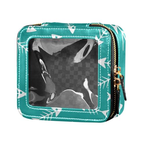 linqin Kosmetiktasche mit Fischgrätenmuster, niedlich, transparent, Reise-Kulturbeutel, Hautpflege-Tasche für Damen, Fischgräten-Blaugrün, 1 size von linqin