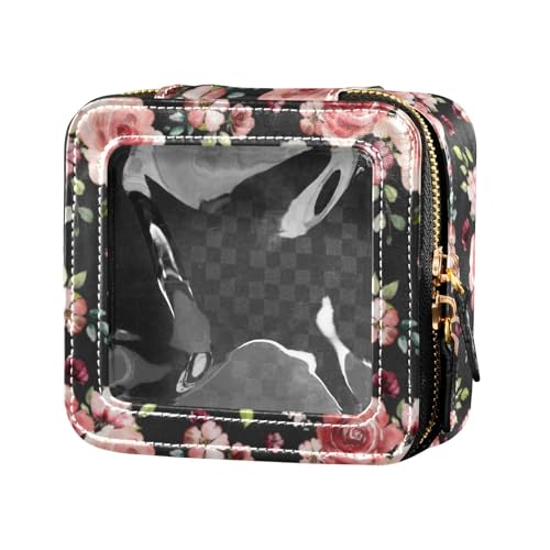 linqin Kosmetiktasche mit Frühlingsblumen, transparent, klein, Leder, Kulturbeutel, Hautpflege-Tasche für Damen, Frühlingsblumen, 1 size von linqin