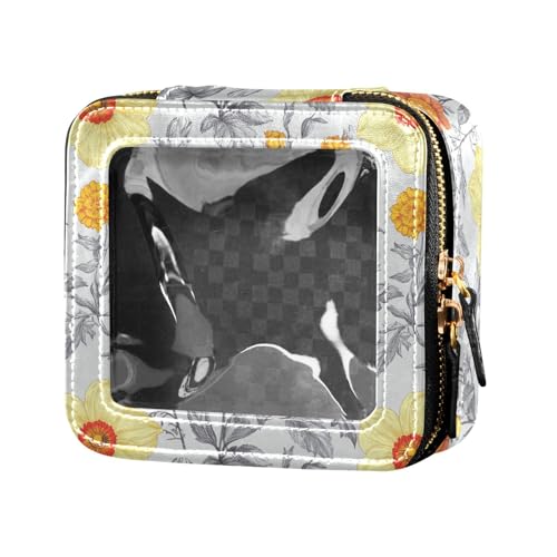 linqin Kosmetiktasche mit Herbstblumen, Narzissen-Motiv, silberfarben, transparent, Kulturbeutel, kleine Kosmetiktasche für Damen, Herbstblumen-Narzissen, 1 size von linqin