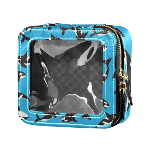 linqin Kosmetiktasche mit Killerwal auf blauem Hintergrund, mit Reißverschluss, Kosmetiktasche, Organizer für Damen, Wal auf Blau, 1 size von linqin