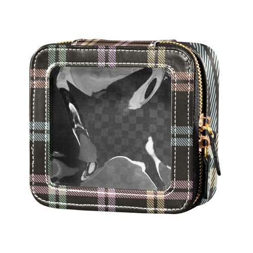 linqin Kosmetiktasche mit Regenbogen-Schottenkaro, niedlich, transparent, mit Reißverschluss, Leder-Kosmetiktasche für Damen, Karomuster in Regenbogenfarben, 1 size von linqin