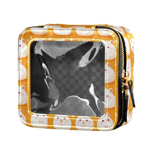 linqin Kosmetiktasche mit Reißverschluss, Leder, Kosmetiktasche für Damen, Weiß, Tiergelb, transparent, Einheitsgröße, Weißes Tiergelb, 1 size von linqin