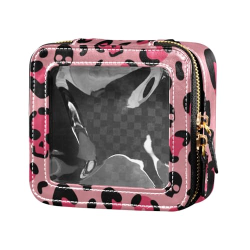 linqin Kosmetiktasche mit Reißverschluss, Motiv: Totenkopf, Leopardenmuster, transparent, kleine Kosmetiktasche für Geldbörse für Reisen, Totenkopf-Leopardenmuster, 1 size von linqin