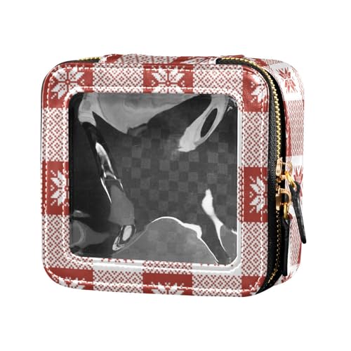 linqin Kosmetiktasche mit Reißverschluss, Motiv: Weihnachtsbüffel, kariert, transparent, für Geldbörse, Kulturbeutel aus Leder zum Fliegen, Weihnachtsbüffelkaro, 1 size von linqin