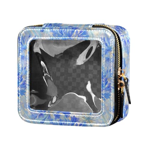 linqin Kosmetiktasche mit Reißverschluss, klein, dunkelblaue Blumen, transparent, Mini-Make-up-Behälter für Damen, Tiefblaue Blumen, 1 size von linqin
