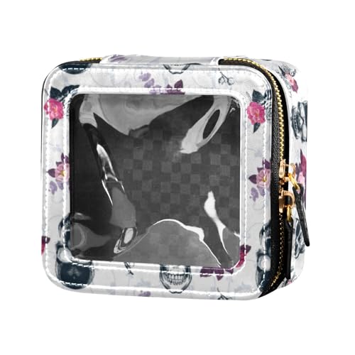 linqin Kosmetiktasche mit Totenkopf-Motiv, transparent, für Damen, Geblümte Totenköpfe, 1 size von linqin