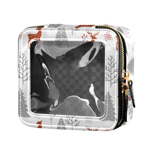 linqin Kosmetiktasche mit Weihnachtsfichten, Hirsch, transparent, für Geldbörse, Leder, Kulturbeutel, Kosmetik-Organizer zum Fliegen, Weihnachtliche Fichten Hirsch, 1 size von linqin