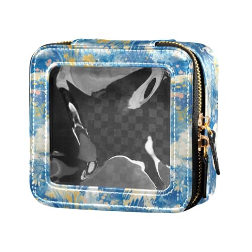 linqin Kosmetiktasche mit blauen Blumen, Reise-Kulturbeutel, tragbarer Make-up-Organizer zum Fliegen, Vogelblaue Blumen, 1 size von linqin