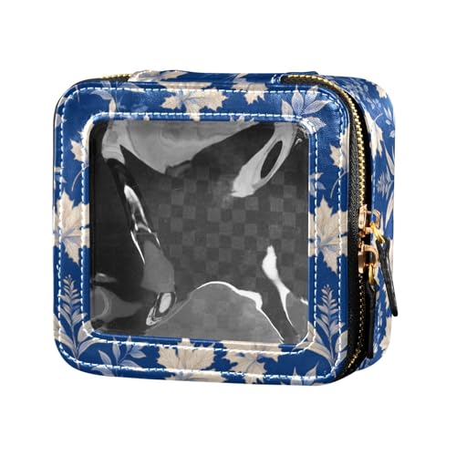 linqin Kosmetiktasche mit dunkelblauen Blättern, transparent, Kulturbeutel, Make-up-Organizer für Reisen, dunkelblaue Blätter, Einheitsgröße, Dunkelblaue Blätter, 1 size von linqin