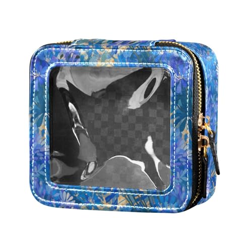 linqin Kosmetiktasche mit dunkelblauen Blumen, wasserdicht, Reise-Kulturbeutel, Nagellack-Organizer-Tasche für Damen von linqin