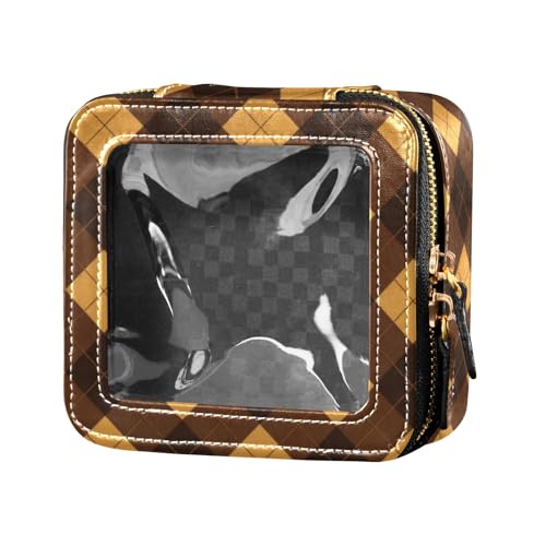 linqin Kosmetiktasche mit gelb-braunem Büffelkaro, transparent, Kulturbeutel, kleine Kosmetiktasche für Geldbörse zum Fliegen, gelb-braune Büffelkaros, 1 Größe, Gelbbraune Büffelkaros, 1 size von linqin