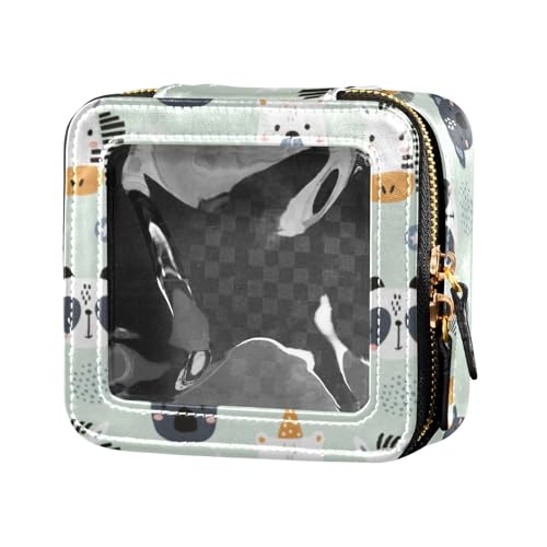linqin Kosmetiktasche mit lustigen Tiergesichtern, Reise-Make-up-Tasche, aus transparentem Leder, kleine Kosmetiktasche für Damen, Lustige Tiergesichter, 1 size von linqin