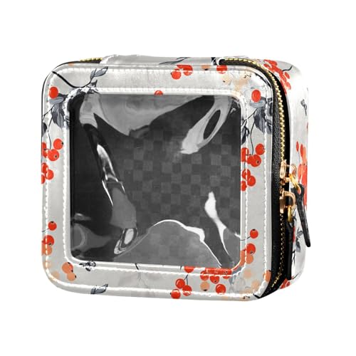 linqin Kosmetiktasche mit niedlichem Rowanberry-Motiv, wasserdicht, transparent, Kulturbeutel, kleine Kosmetiktasche für Geldbörse zum Fliegen, Niedliche rote Vogelbeere, 1 size von linqin