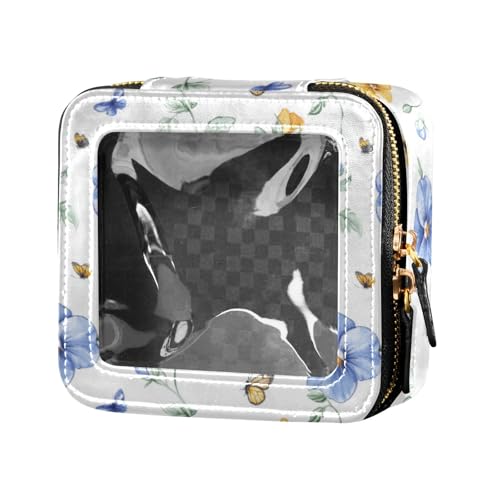 linqin Kosmetiktasche mit niedlichem Stiefmütterchen-Motiv, transparent, Leder, Kulturbeutel, Make-up-Organizer für Damen, Niedliches blaues Stiefmütterchen, 1 size von linqin