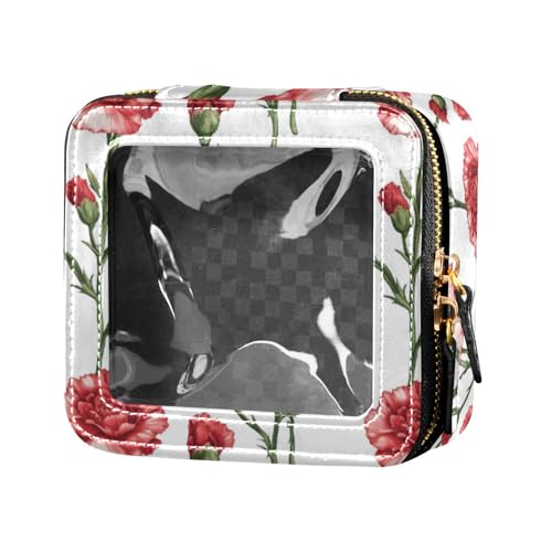 linqin Kosmetiktasche mit roten Nelken und Blumen, transparent, für Geldbörse, Kulturbeutel, Mini-Make-up-Behälter für Reisen, Rote Nelken Blumen, 1 size von linqin