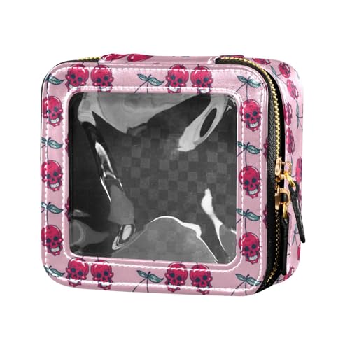 linqin Kosmetiktasche mit süßem Kirschschädel, transparent, Kosmetiktasche aus Leder für Damen, Süßer Kirschschädel, 1 size von linqin