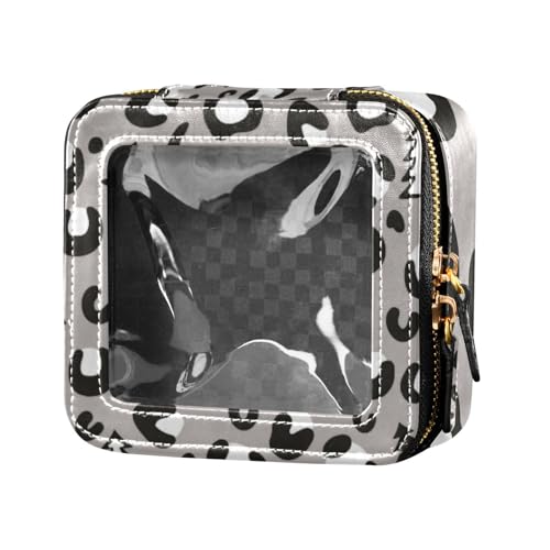 linqin Kosmetiktasche mit weihnachtlichem Leopardenmuster, transparent, klein, wasserdicht, Reise-Kulturbeutel, kleine Kosmetiktasche für Damen, Weihnachts-Leopardenmuster, 1 size von linqin