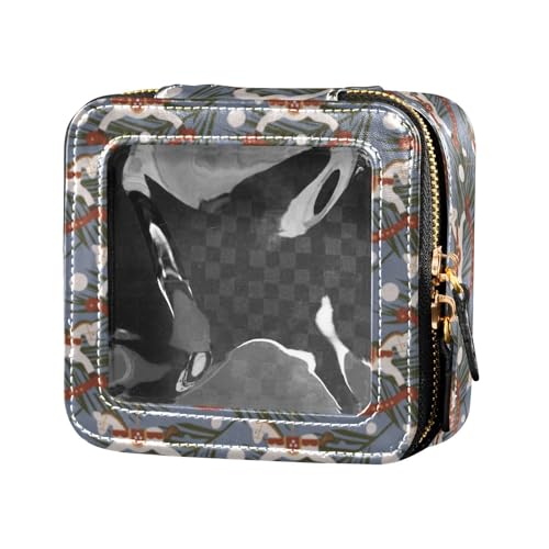 linqin Kosmetiktasche mit weihnachtlichem Muster, transparent, klein, Leder, Kulturbeutel, Organizer, Taschen für Damen, Weihnachtsmuster, Einheitsgröße, Weihnachtsmuster, Einheitsgröße von linqin