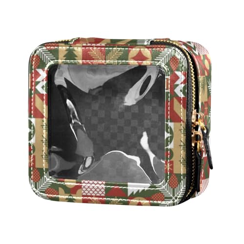 linqin Kosmetiktasche mit weihnachtlichem geometrischem Muster, transparent, klein, für Geldbörse, wasserdicht, Reise-Kulturbeutel, Kosmetiktasche für Reisen, Geometrisches Weihnachtsmotiv, 1 size von linqin