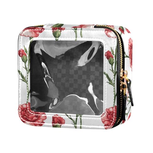 linqin Kulturbeutel, Motiv: rote Nelken, Blumen, transparent, tragbar, Make-up-Organizer für Fliegen, Rote Nelken Blumen, 1 size von linqin