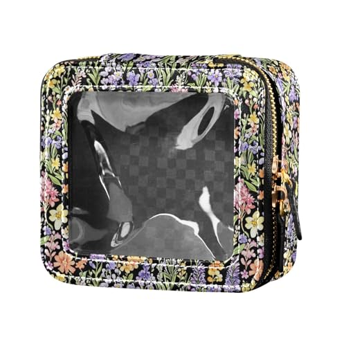 linqin Kulturbeutel aus Leder, Motiv: Herbstblumen, transparent, für Geldbörse, Reisen, Kulturbeutel, Organizer für Damen, Violette Herbstblumen, 1 size von linqin