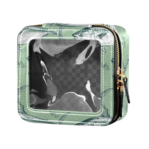 linqin Kulturbeutel aus transparentem Leder, Motiv: grüner Thunfisch, niedlicher Fisch, Make-up-Tasche, Organizer für Damen, Grüner Thunfisch, 1 size von linqin