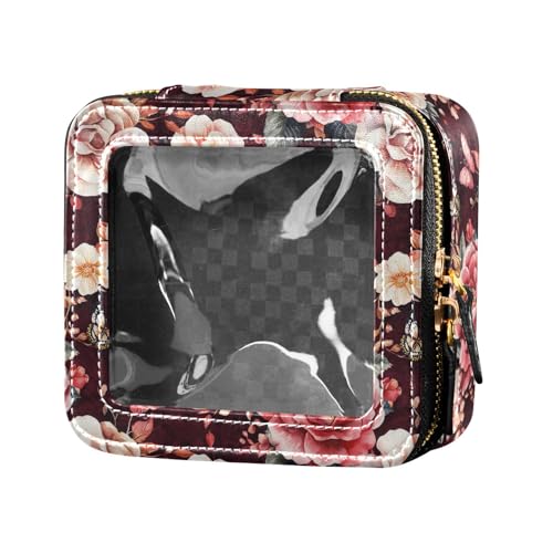 linqin Kulturbeutel aus transparentem Leder, mit buntem Blumenmuster, tragbar, Make-up-Organizer für Damen, Mehrfarbiges Blumenmuster, 1 size von linqin