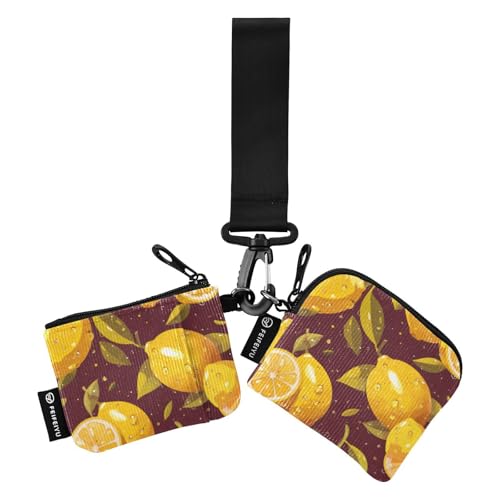 linqin Lemons Red Damen Münzgeldbörse Kartenhalter Kleine Tragbare ID Kartenhalter Protector mit Schlüsselanhänger für Frauen Männer 2 Packungen, Zitronenrot, 1 size von linqin